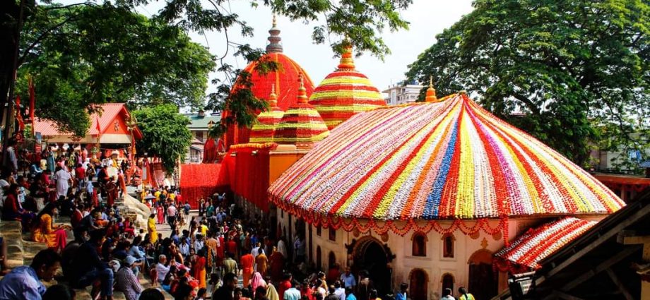 The “Maa Kamakhya Temple” during the Ambubachi Mela, adorned with flowers